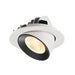 Recessed ceiling light fixture made of metal with a matte white finish and black interior, designed for easy mounting.