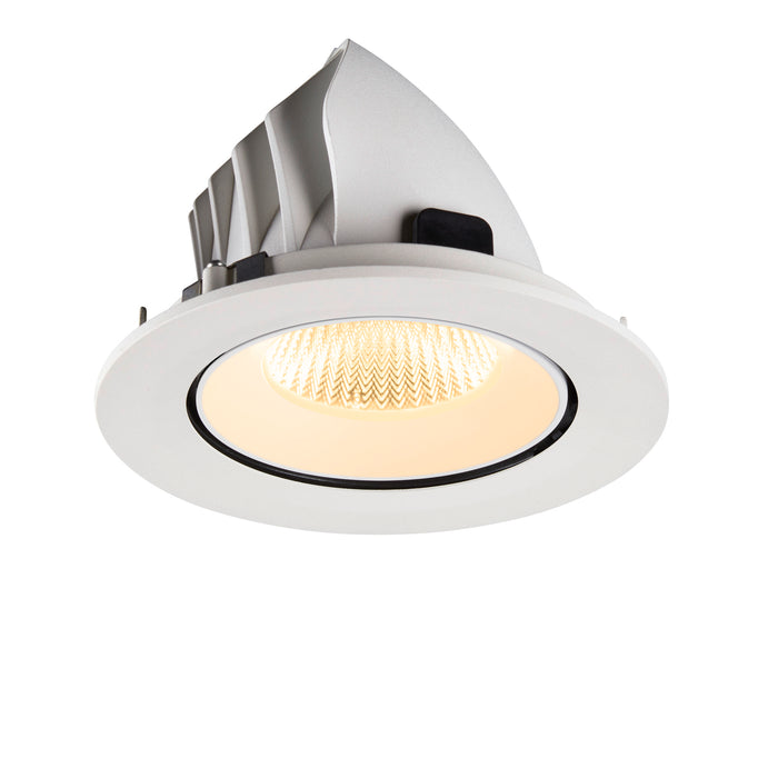 White recessed LED downlight fixture with a textured finish.