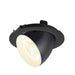 Recessed ceiling light fixture, black finish, adjustable spotlight.