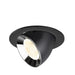 Black metal recessed spotlight with a reflective chrome finish and a textured lens, designed for ceiling mounting.