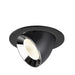 Black recessed spotlight with a matte finish and chrome reflector, designed for ceiling mounting.