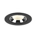 Recessed ceiling light fixture made of metal with a black finish and chrome reflector, designed for flush mounting.