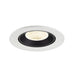 Recessed ceiling light fixture in white finish with a black interior, featuring a honeycomb lens design for even light distribution.