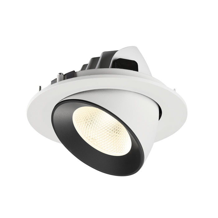 Recessed ceiling light fixture with a white and black finish, made of metal, featuring a cone shape and designed for flush mounting.