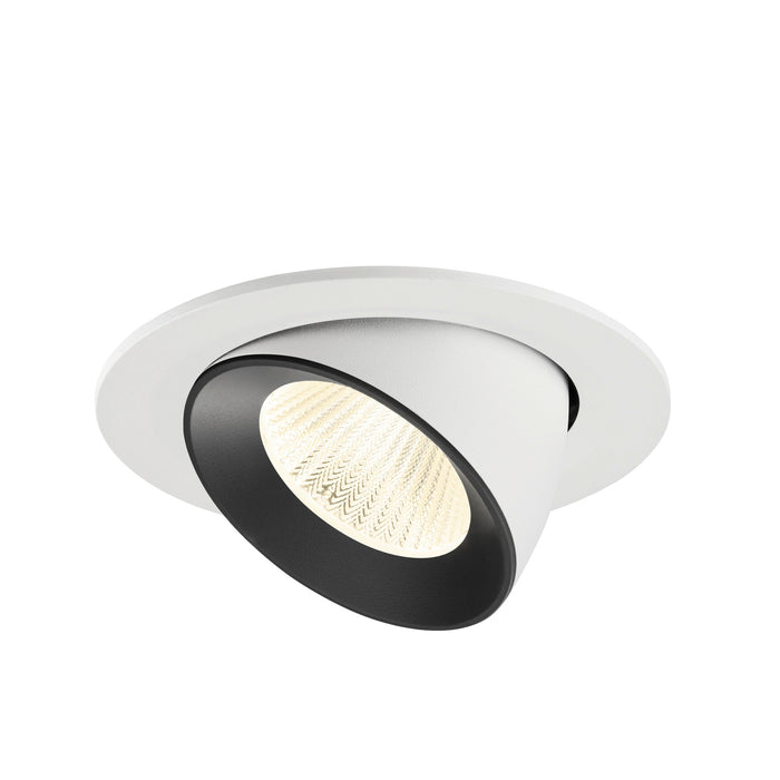 Recessed ceiling light fixture made of metal with a matte white finish and black interior, featuring a modern design for easy mounting.