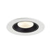 Recessed ceiling light fixture with a white metal finish, black interior, and textured glass lens, designed for flush mounting.