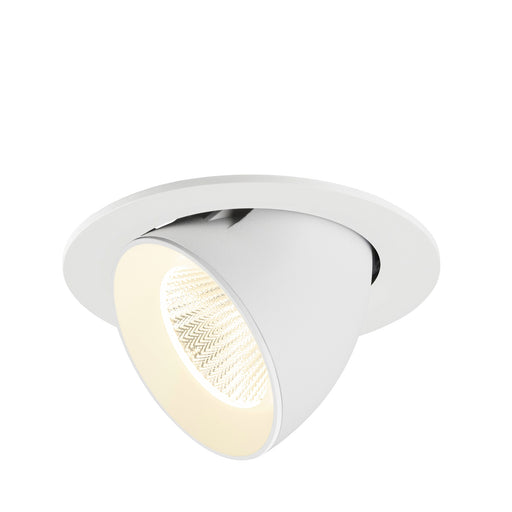 White recessed ceiling light fixture, adjustable angle, matte finish.