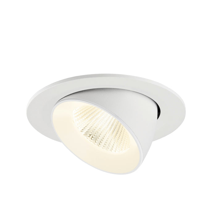 White recessed ceiling light fixture, adjustable angle, matte finish.