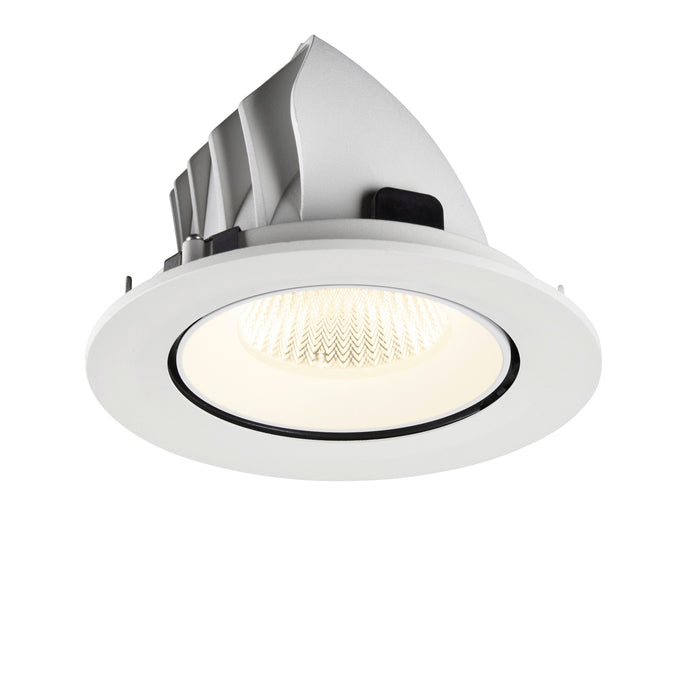 White recessed ceiling light fixture with a matte finish.