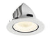 White recessed LED downlight, ceiling mounted.
