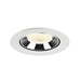 Recessed ceiling light fixture made of metal with a white finish and black reflector, featuring a round design for easy mounting.