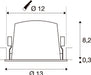 Technical drawing of a recessed light fixture with dimensions.