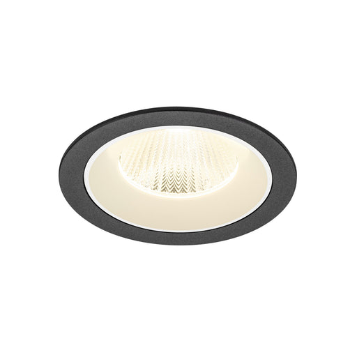 Recessed downlight fixture, black finish, ceiling mounted.