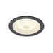 Recessed downlight fixture, black finish, ceiling mounted.