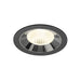 Recessed ceiling light fixture in black finish with a polished chrome reflector and white lens, designed for flush mounting.