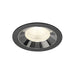 Recessed ceiling light fixture in black metal finish with a chrome reflector and clear lens, designed for flush mounting.