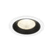 Recessed LED downlight with a glass lens, black finish, and white trim, suitable for ceiling mounting.