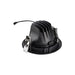 Black recessed can light fixture with metal mounting clips.