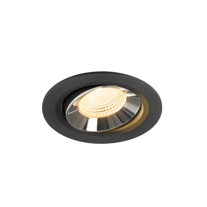 Recessed spotlight with a black aluminum finish and chrome reflector, designed for ceiling mounting.
