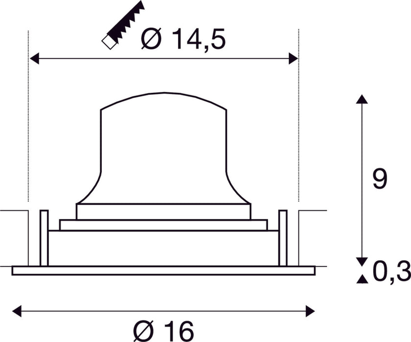 Metal mounting component with a smooth finish, measuring 16mm in diameter and 9mm in height, featuring a circular design.