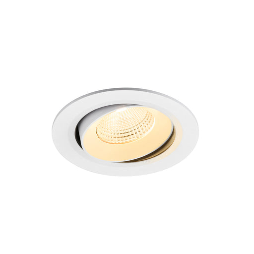White recessed LED downlight, adjustable, with a matte finish.