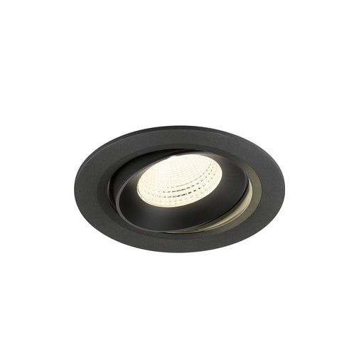 Recessed ceiling light, black finish, adjustable spotlight.
