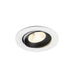 Recessed ceiling light fixture with a white metal trim, black interior, and a textured lens, designed for flush mounting.