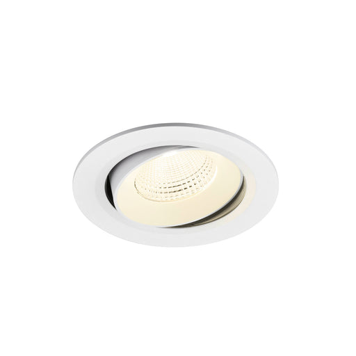 White recessed ceiling light fixture, adjustable spotlight.