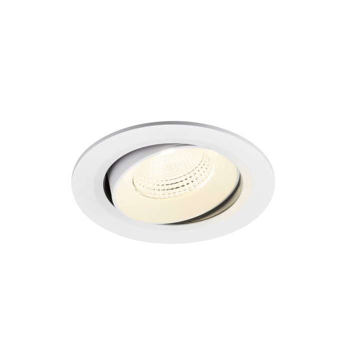 White recessed ceiling light fixture, adjustable spotlight.