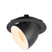 Black recessed ceiling light fixture, adjustable angle, matte finish.