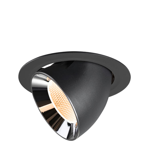 Black metal recessed spotlight with a polished chrome reflector and a matte finish, designed for ceiling mounting.