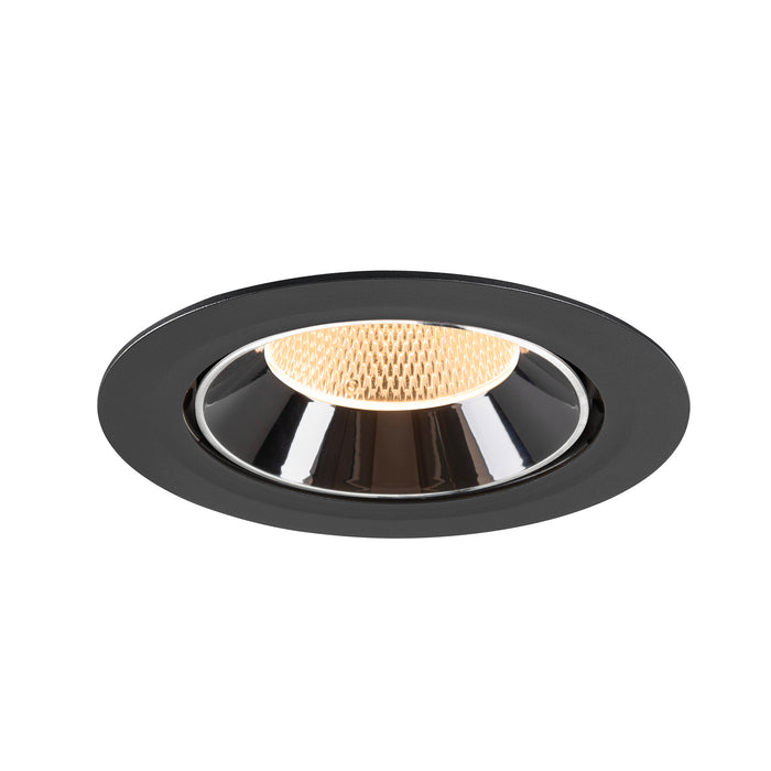 Black recessed ceiling light with a chrome finish and honeycomb reflector, designed for flush mounting.