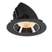 Black recessed LED downlight with a reflective chrome finish and honeycomb lens for glare reduction, designed for ceiling mounting.