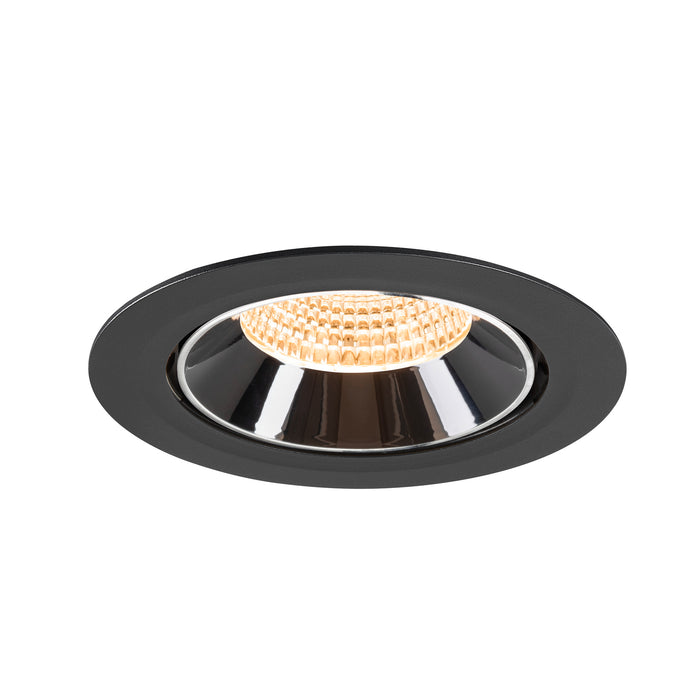 Recessed downlight featuring a black metal finish with a reflective chrome interior, designed for ceiling mounting.