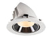 Recessed ceiling light fixture in white metal with a chrome finish and a textured glass lens, designed for easy mounting.