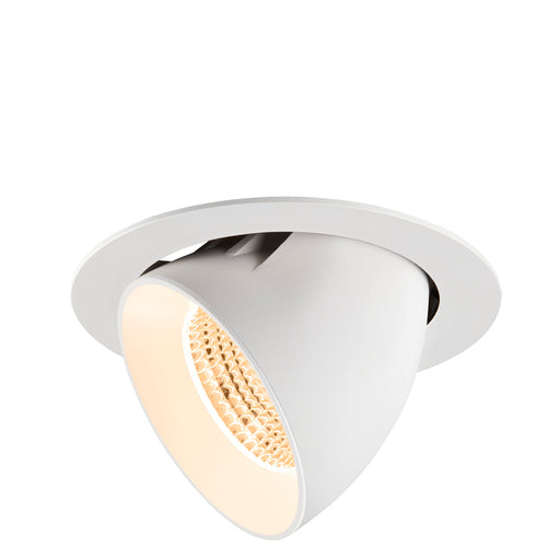 White recessed ceiling light fixture, adjustable angle, matte finish.