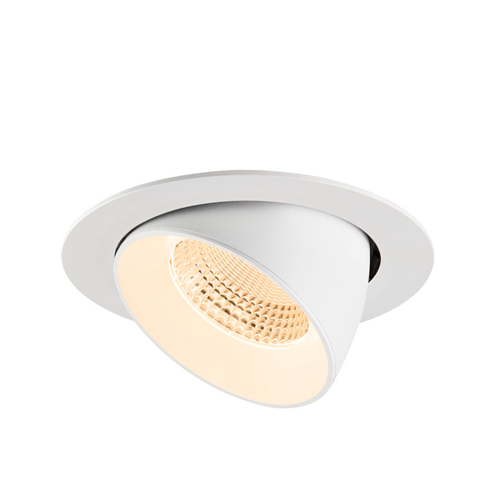 White recessed ceiling light fixture, adjustable spotlight.
