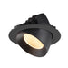 Black recessed ceiling light fixture, adjustable angle, matte finish.