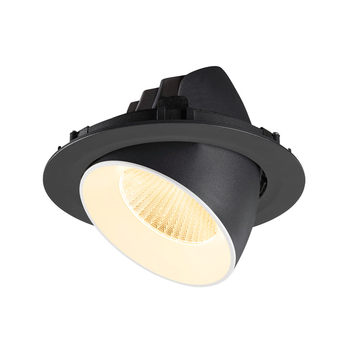 Black recessed ceiling light fixture with adjustable head.