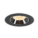 Recessed downlight made of metal with a black finish and chrome reflector, featuring a warm white LED bulb.