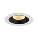 Recessed ceiling light fixture with a white finish, black interior, honeycomb pattern, and warm LED illumination.