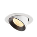 Recessed ceiling light fixture with a white metal finish and black interior, featuring a warm LED bulb for focused illumination.