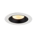 Recessed ceiling light fixture with a white metal trim, black interior, and a textured gold lens, designed for flush mounting.