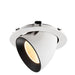 Recessed spotlight in white metal with a black interior, featuring a textured finish and designed for ceiling mounting.