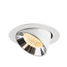Recessed ceiling light fixture with a white metal finish and chrome reflector, featuring a warm LED bulb for focused illumination.