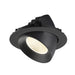 Black recessed ceiling light fixture, adjustable angle, matte finish.