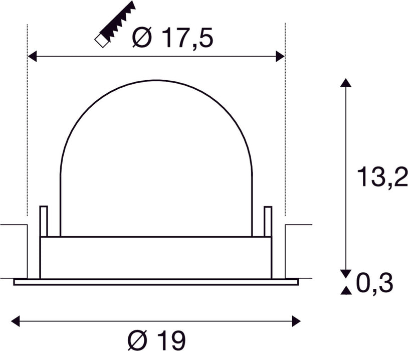 Clear plastic dome with a matte finish, measuring 17.5 mm in diameter and 13.2 mm in height, designed for surface mounting.