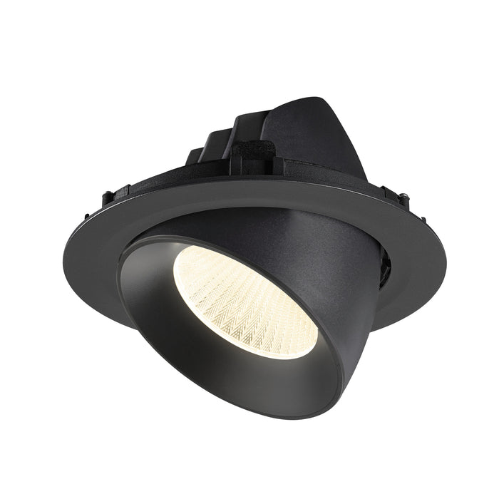 Recessed ceiling light, black finish, adjustable spotlight.