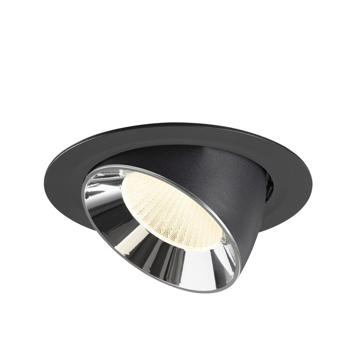 Black aluminum recessed spotlight with a chrome finish and a textured reflector, designed for ceiling mounting.