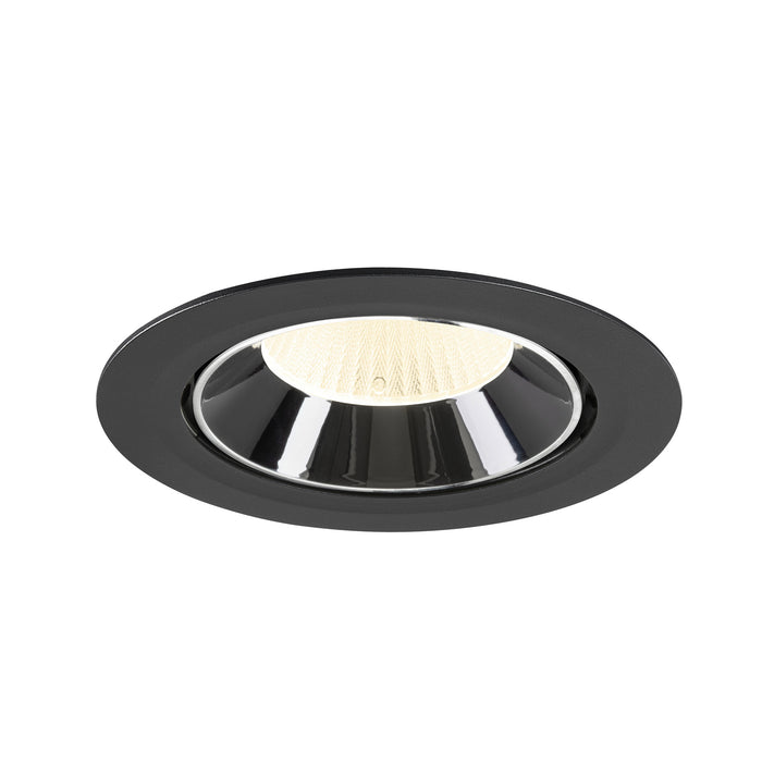 Recessed downlight made of metal with a black finish and chrome reflector, designed for ceiling mounting.